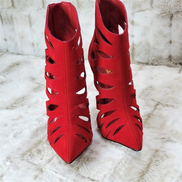 ☆ Alba Red Cut Out Pointed Toe 5" High Heel Ankle Boots Size 6 - Picture 2 of 7